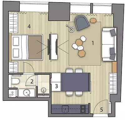 Malý dvojitý dizajn: funkčné a voľné miesto pre 40 m² 11109_14