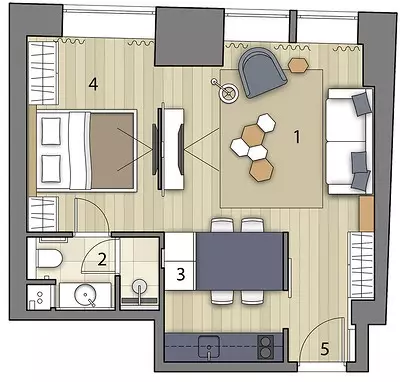 Кичинекей эки дизайн: Functional жана бош орун 40 м² үчүн бош орун 11109_14