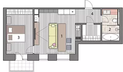 Naka-istilong interior ng isang studio apartment: minimalism na may maliwanag na mga detalye 11166_8