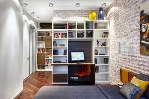 Apartment alang sa mga Lalaki: Interior sa kanto sa atop, minimalism ug functionalism 11271_1