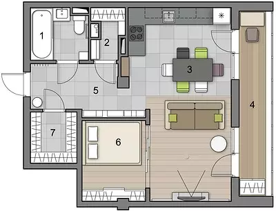 Malgranda apartamento interno: malpeza spaco en naturaj koloroj 11516_38