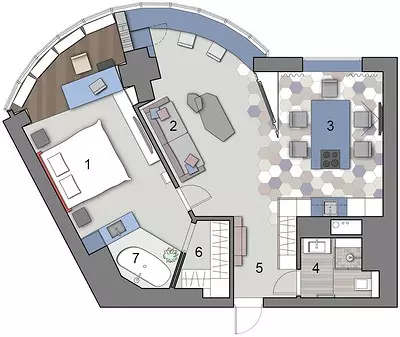 Layout incomum de apartamento: design em cores azuis 11534_46