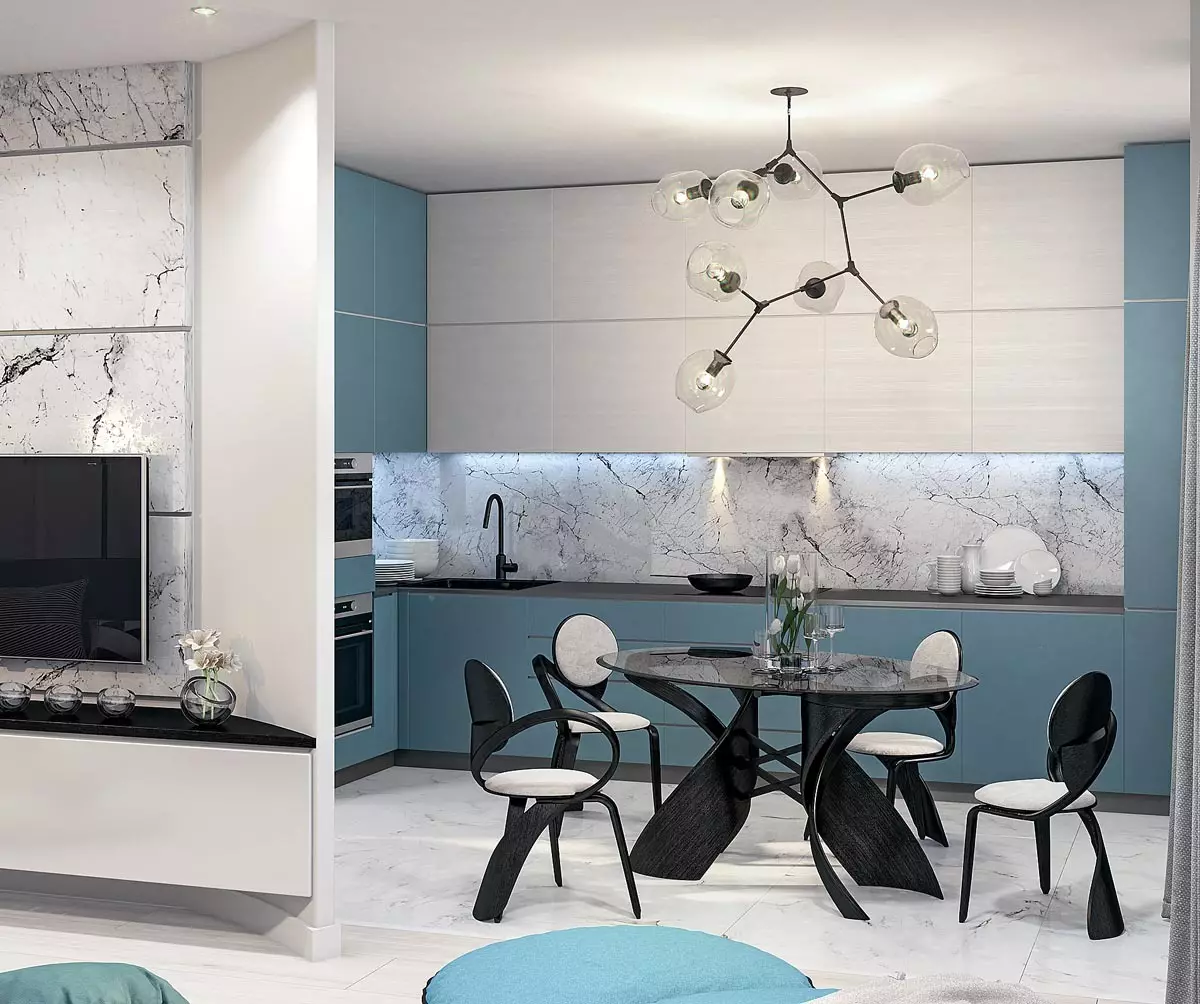 Obývací pokoj v pastelových barvách stylu minimalismus