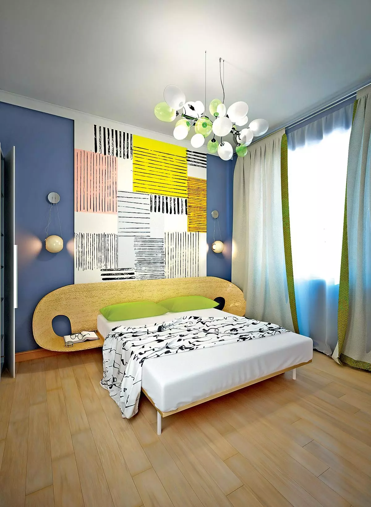 Combinação de cores no interior: paredes neutras e móveis brilhantes