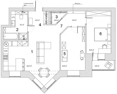 Interior do apartamento en estilo escandinavo: bloques de cor e gradiente 11567_16
