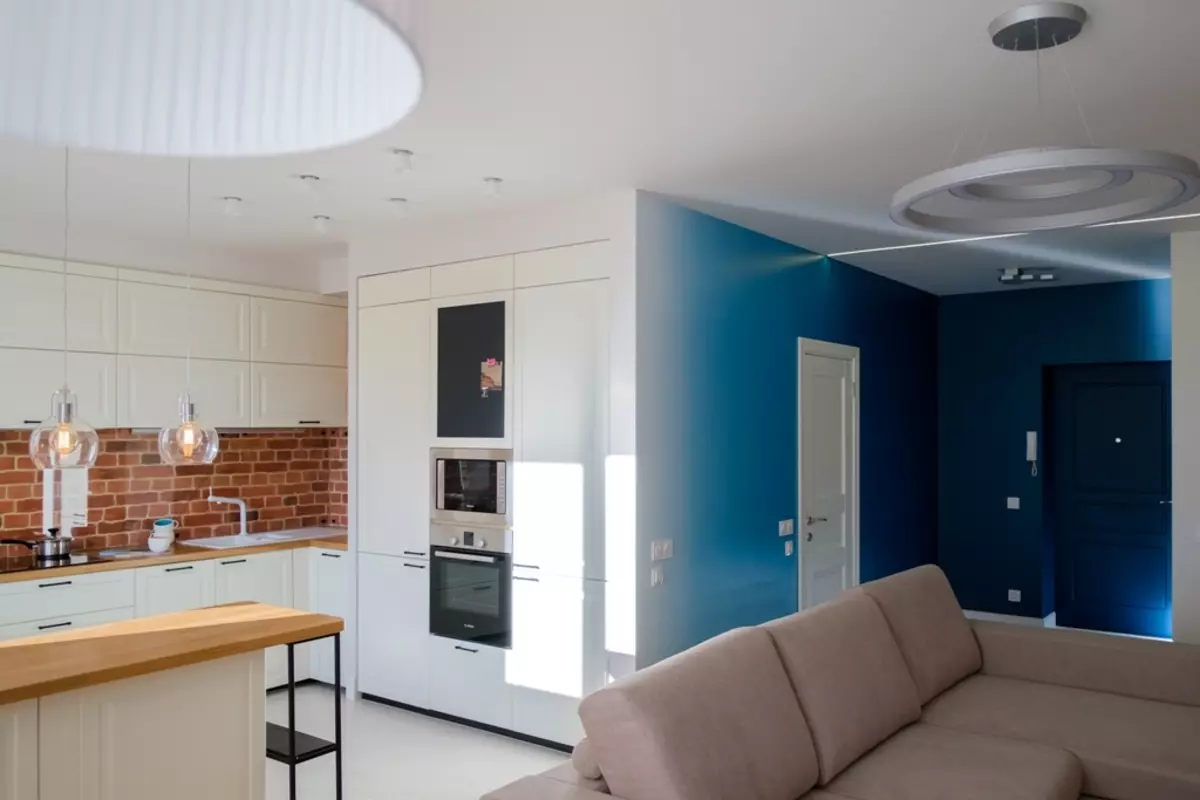 Interior apartemen di gaya skandinavian: blok warna sareng gradient