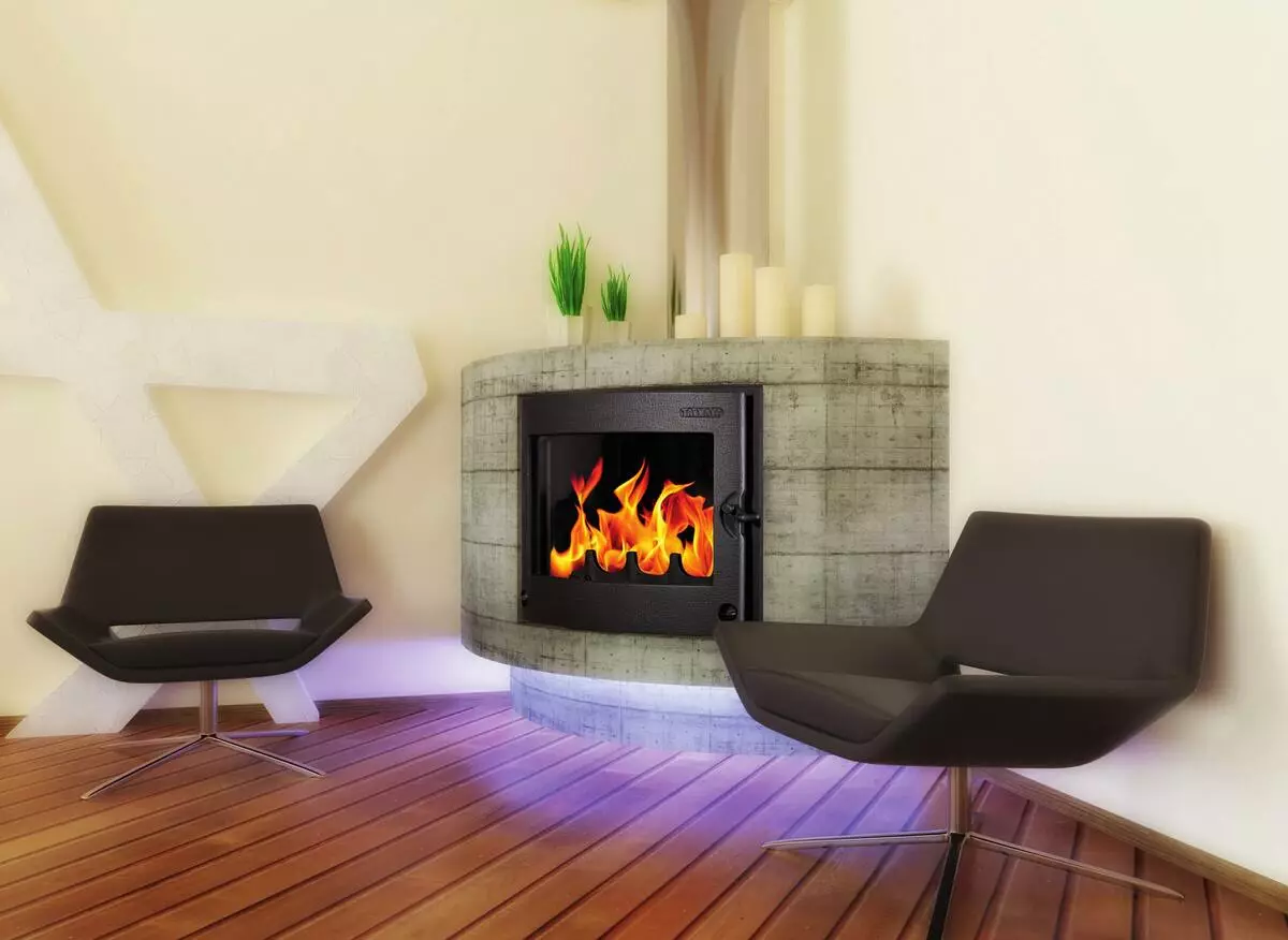 Corner fireplace in the interior (photo)
