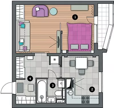 Navxweyî ya apartmana studyoyê di şêweya fusion 11624_18