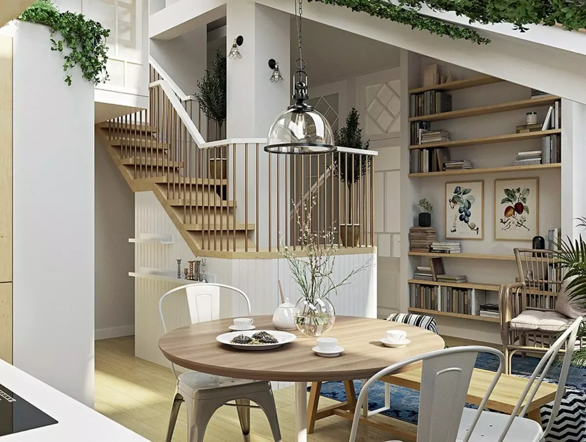 Apartment nga adunay usa ka attic sa espiritu sa Scandinavian aesthetics 11772_18