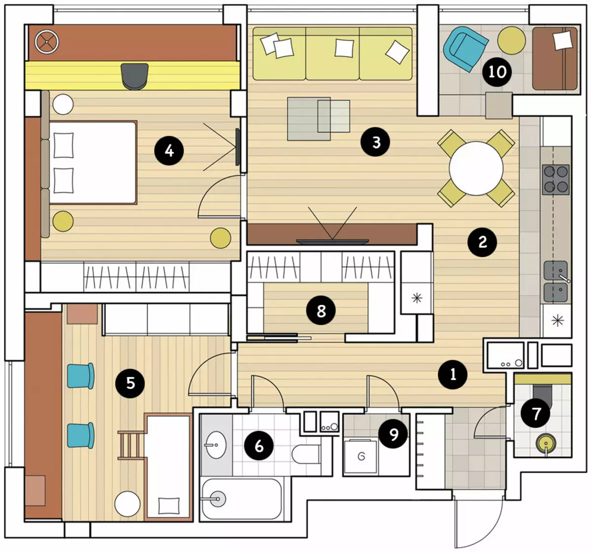 Cada xeración na sala: apartamento de proxecto para unha familia de catro