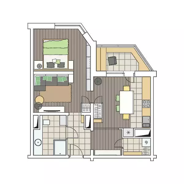 Fënnef Designprojeten vun Appartementer am Haus vun der TM-25 Serie