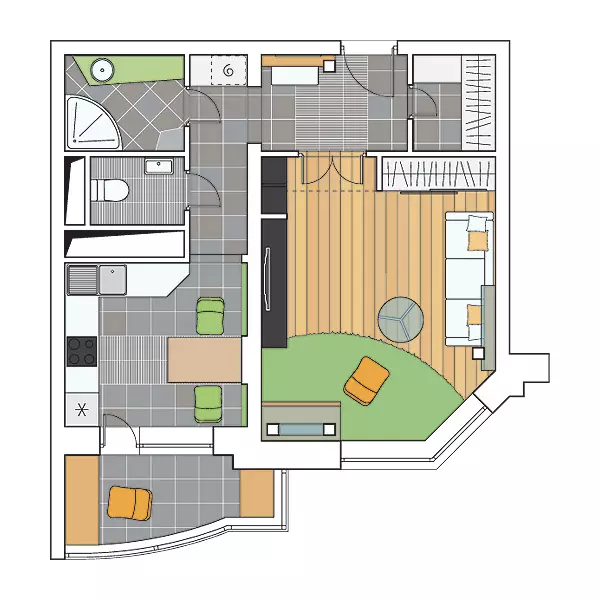 Vier Designprojekte Apartments in einem Wohngebäude der SPT 61-Serie