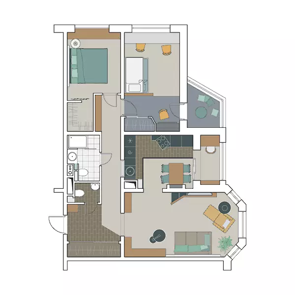 Neljä Design-hanketta huoneistoja paneelissa talon sarjassa I-1724