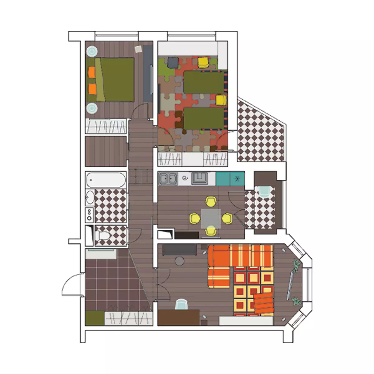 Četri dizaina projekti dzīvokļi paneļu mājas sērijā I-1724