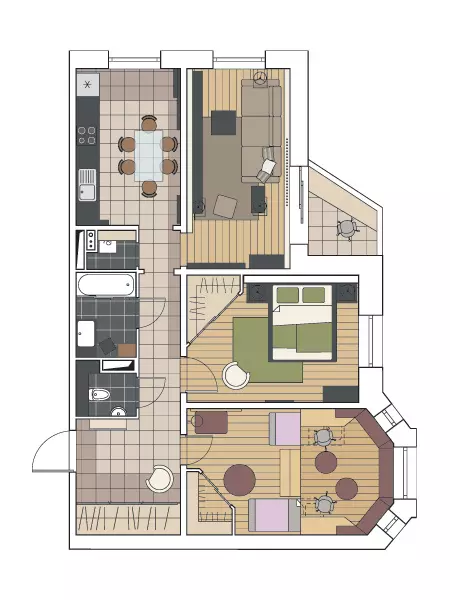 Çar projeyên sêwiranê yên apartmanan li xaniyê panelê H-79-99
