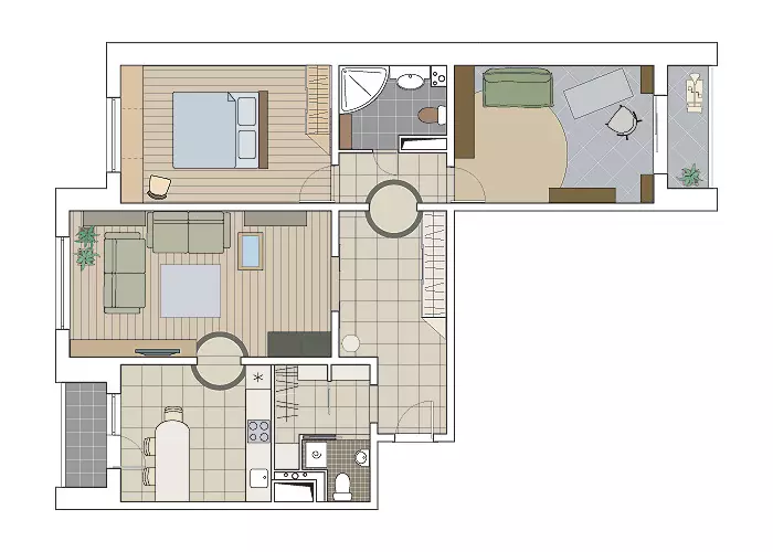 Kvar projektoj de dezajno de apartamentoj en la P-3M-Panela Domo