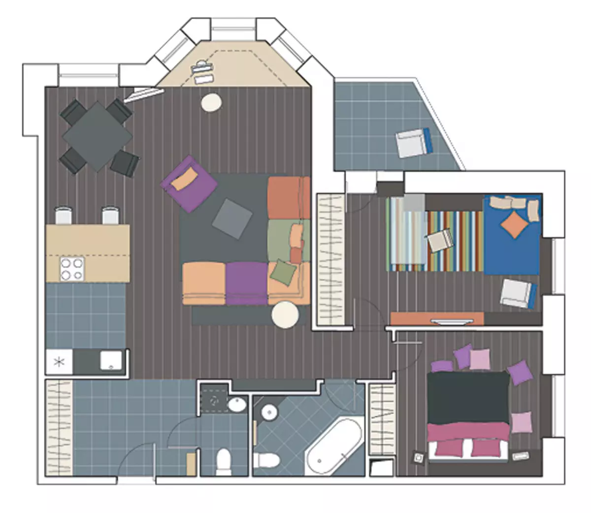 Pênc projeyên sêwiranê yên apartmanan di panelê de û-1723