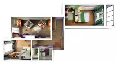Vijf ontwerpprojecten van appartementen met twee kamers