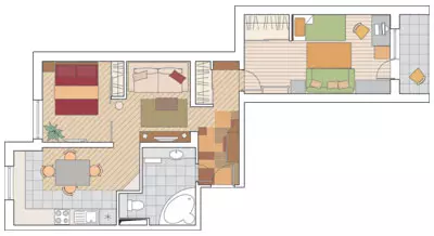 Fem design projekter af to-værelses lejligheder