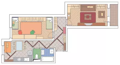 Vijf ontwerpprojecten van appartementen met twee kamers