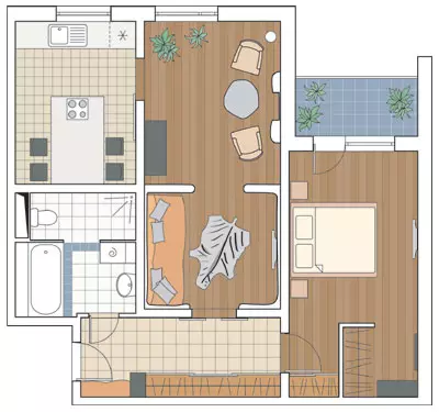 İki odalı dairelerin beş tasarım projesi
