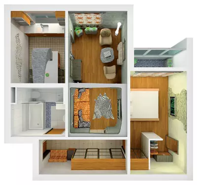 İki odalı dairelerin beş tasarım projesi