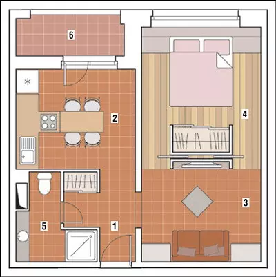 Unu-dormoĉambra apartamento kun tuta areo de 42.3M. 2. 13835_2