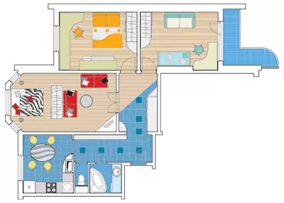 Apartemen tiga kamar tidur di rumah seri P-3M