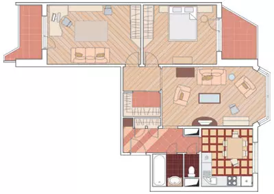 Bi logelako apartamentua P-44T-4 serieko etxean