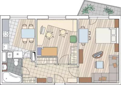 Appartement met één slaapkamer in het huis van de 111-90-serie