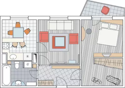 Apartament cu un dormitor în casa seriei 111-90