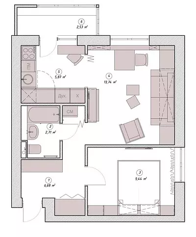 داخلی مدرن یک آپارتمان کوچک دو خوابه در یک خانه معمولی 1452_32