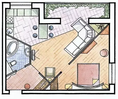 Kahe magamistoaga korteri ümberkujundamine kausi tornis
