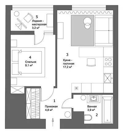 Mezcla Ikea y arte: apartamento brillante e inusual con un área de 38 metros cuadrados. METRO. 1618_22