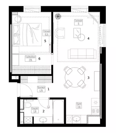 Apartamento com uma área de 45 metros quadrados. m em cores frios com espelhos e gloss 18086_25