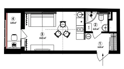 Poco ma confortevole studio di 22 metri quadrati. m per coppie 2072_24