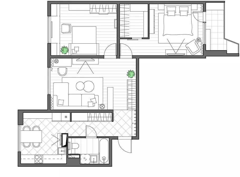 3-ĉambra apartamenta planado: Trajtoj kaj ideoj 2314_110