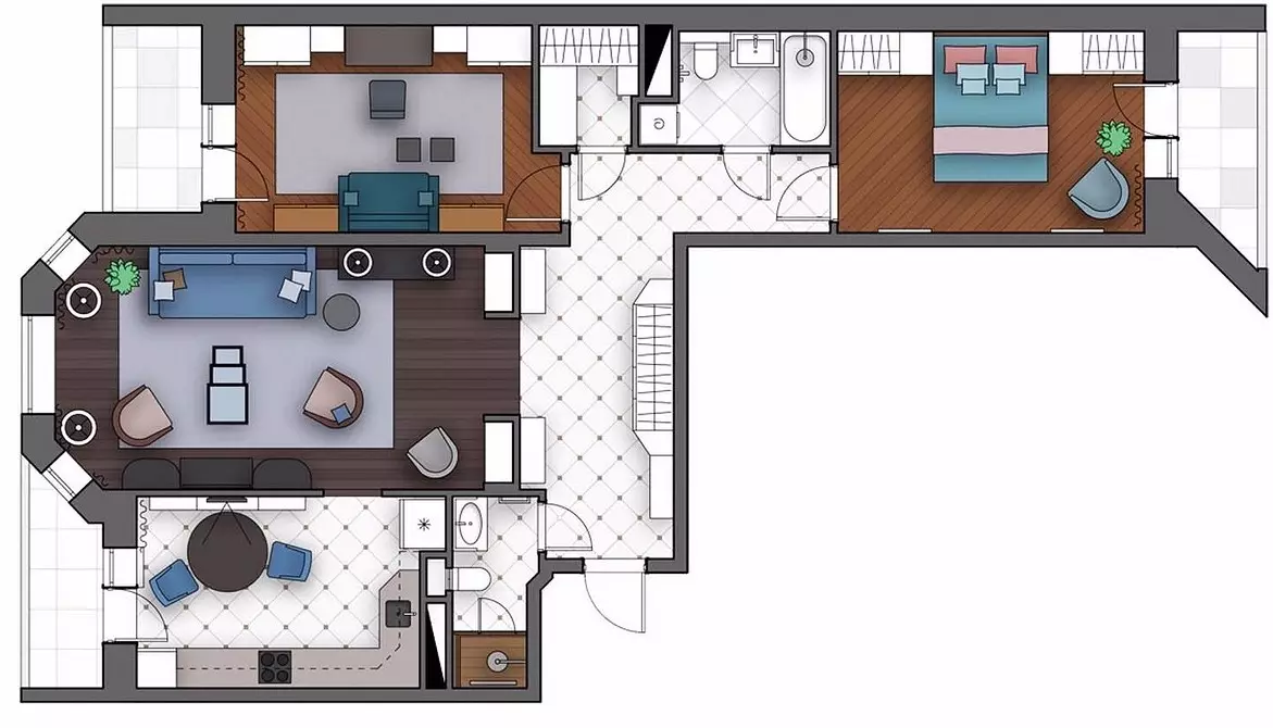 3 חדרים תכנון דירה: תכונות ורעיונות 2314_82