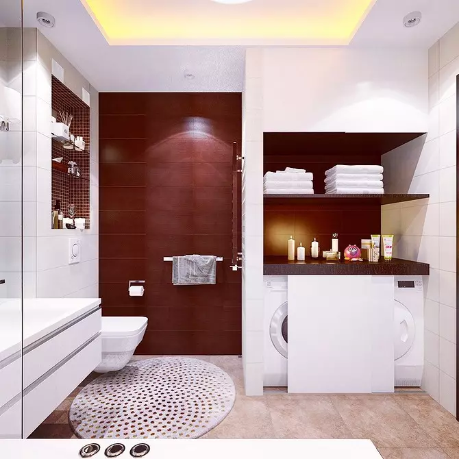 Reka bentuk yang selesa dari bilik mandi coklat: kombinasi warna dan penamat yang betul 2449_12