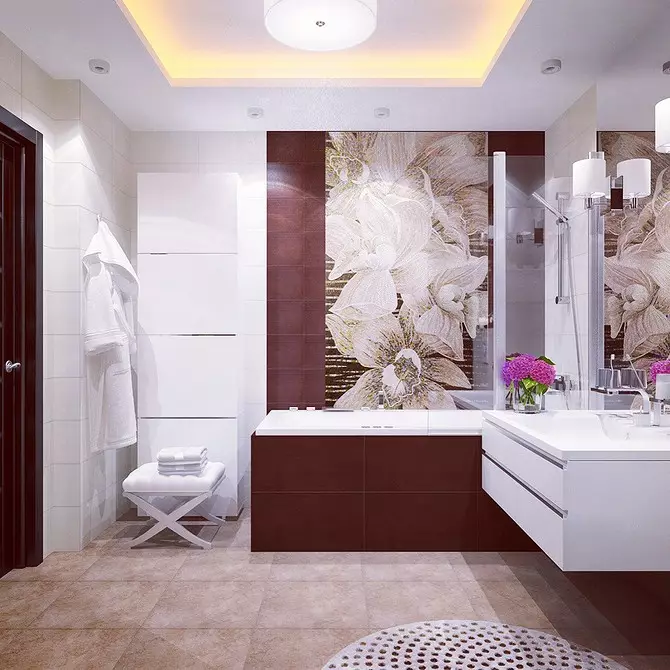 Reka bentuk yang selesa dari bilik mandi coklat: kombinasi warna dan penamat yang betul 2449_14