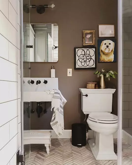 Reka bentuk yang selesa dari bilik mandi coklat: kombinasi warna dan penamat yang betul 2449_36