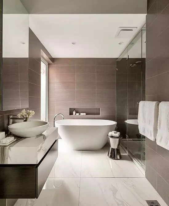 Reka bentuk yang selesa dari bilik mandi coklat: kombinasi warna dan penamat yang betul 2449_38