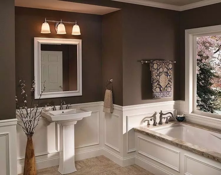 Reka bentuk yang selesa dari bilik mandi coklat: kombinasi warna dan penamat yang betul 2449_39