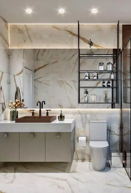 Reka bentuk yang selesa dari bilik mandi coklat: kombinasi warna dan penamat yang betul 2449_50