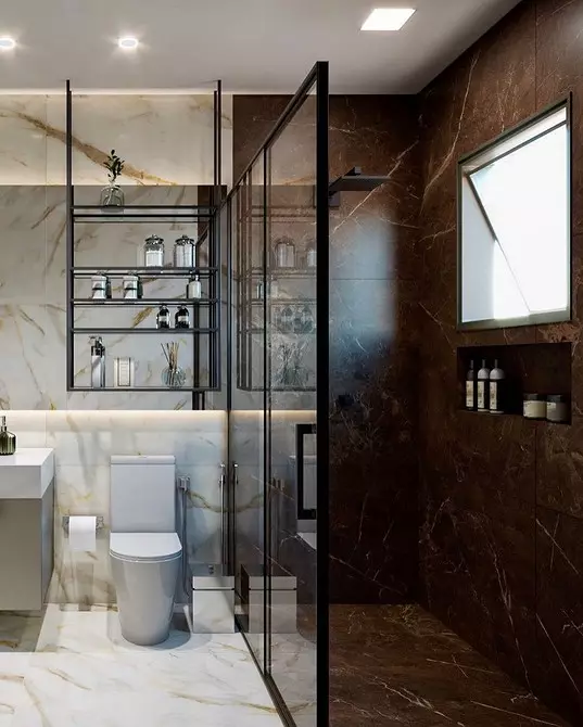 Reka bentuk yang selesa dari bilik mandi coklat: kombinasi warna dan penamat yang betul 2449_51