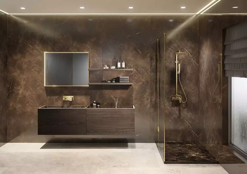 Reka bentuk yang selesa dari bilik mandi coklat: kombinasi warna dan penamat yang betul 2449_59