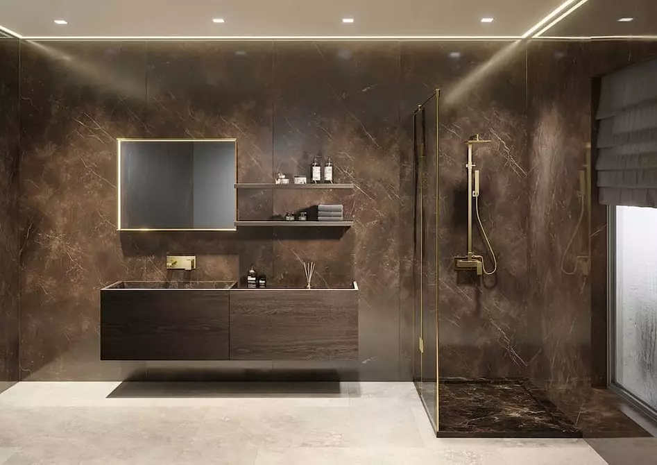 Design confortable d'une salle de bains brune: combinaisons de couleurs et finition appropriée 2449_59