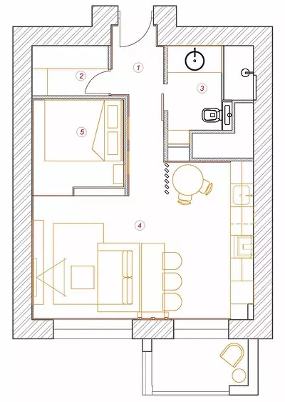 小さなアパートでロフトが可能ですか？ 38平方メートルのスタジオエリアの例。 m 2545_37