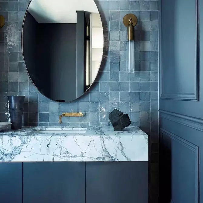 파란 욕실의 추세 디자인 : 적절한 마무리, 색상 및 조합 선택 2892_104