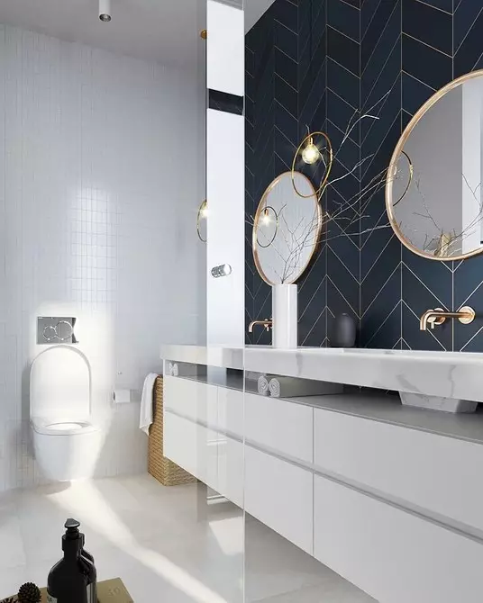 Trek desain kamar mandi biru: Rengse anu pas, pilihan warna sareng kombinasi 2892_122